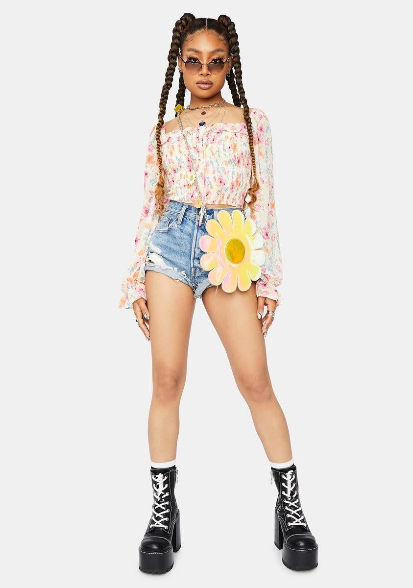 Sun Daze Floral Smocked Crop Top sold by Dolls Kill product image thumbnail 3