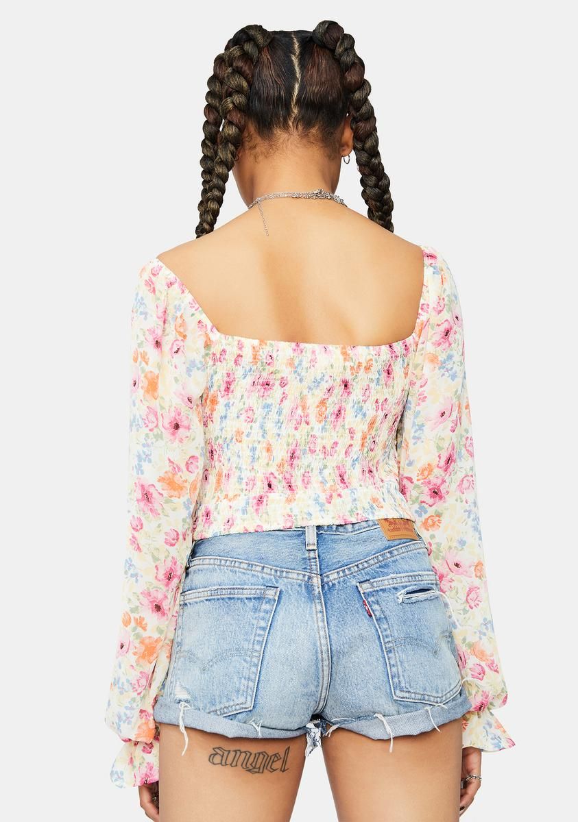 Sun Daze Floral Smocked Crop Top sold by Dolls Kill product image thumbnail 4