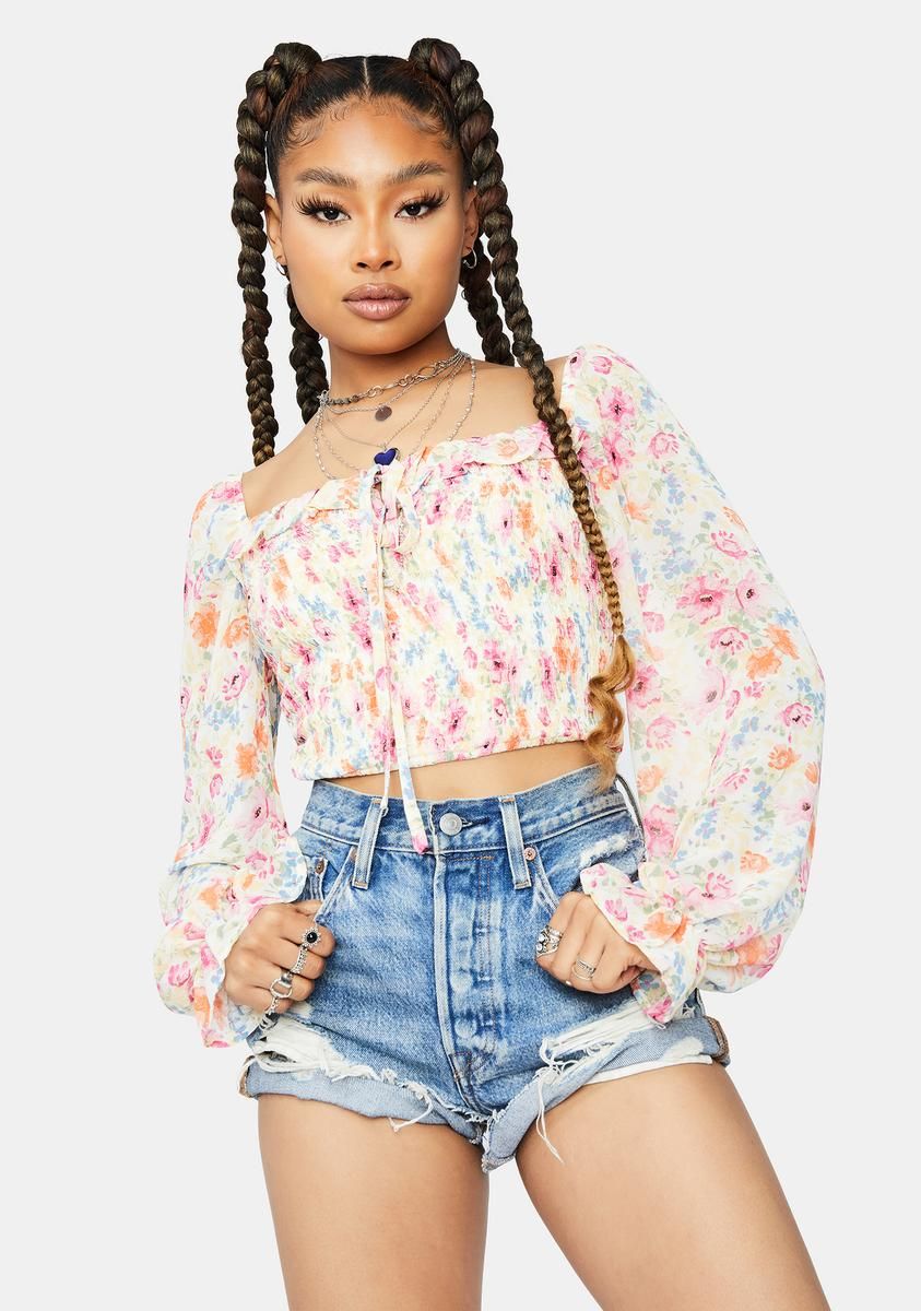 Sun Daze Floral Smocked Crop Top sold by Dolls Kill