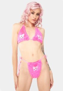 Hot Pink Fluffy Butterfly Lingerie Set sold by Dolls Kill