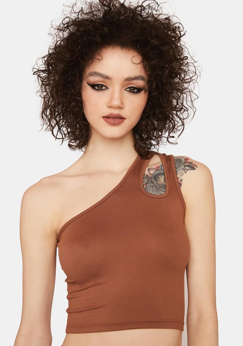 Brunette Next Level One Shoulder Crop Top sold by Dolls Kill