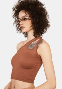 Brunette Next Level One Shoulder Crop Top sold by Dolls Kill
