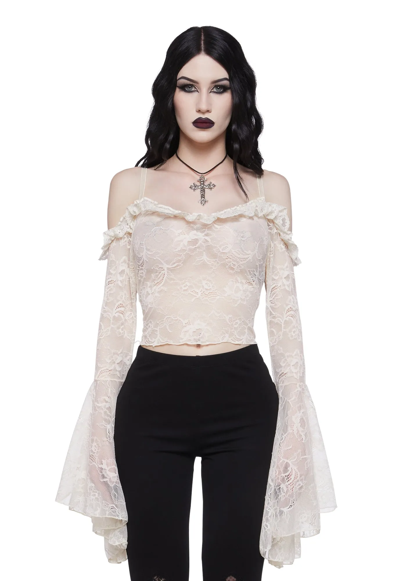 Gothic With Grace Mesh Top - Off White sold by Dolls Kill