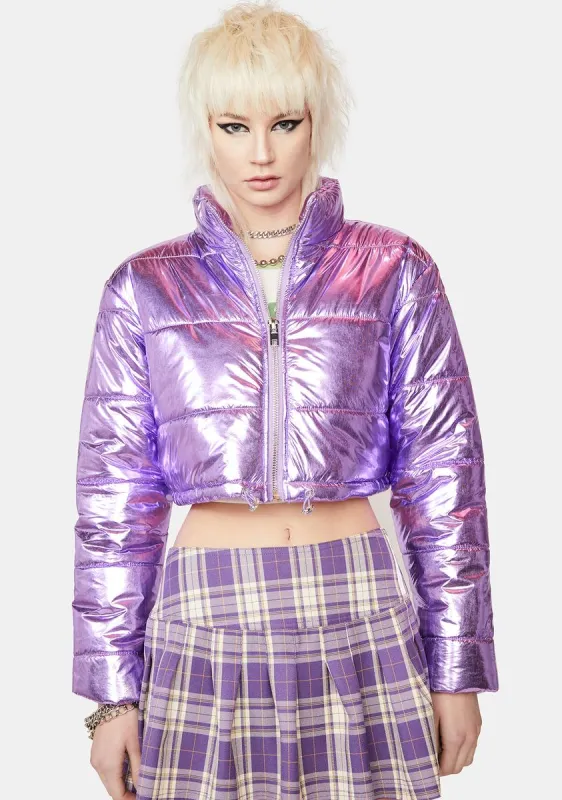 Scene Stealer Metallic Puffer Jacket sold by Dolls Kill