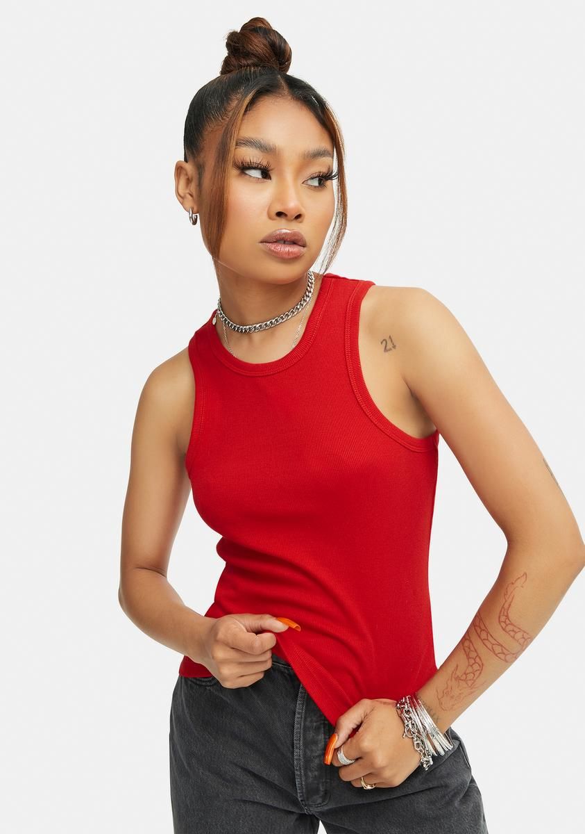 Red Miller Baby Rib Tank Top sold by Dolls Kill