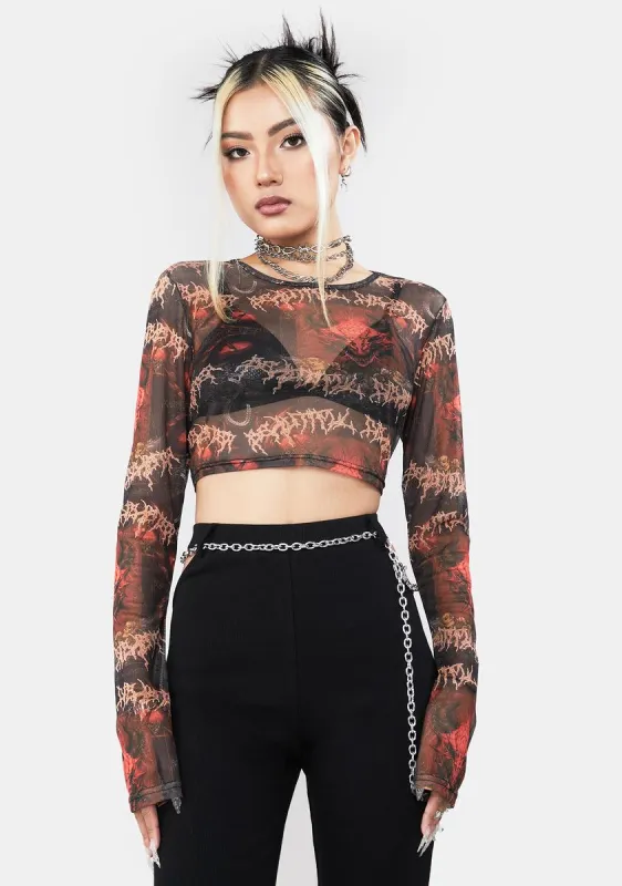 Skull Mesh Long Sleeve Top sold by Dolls Kill
