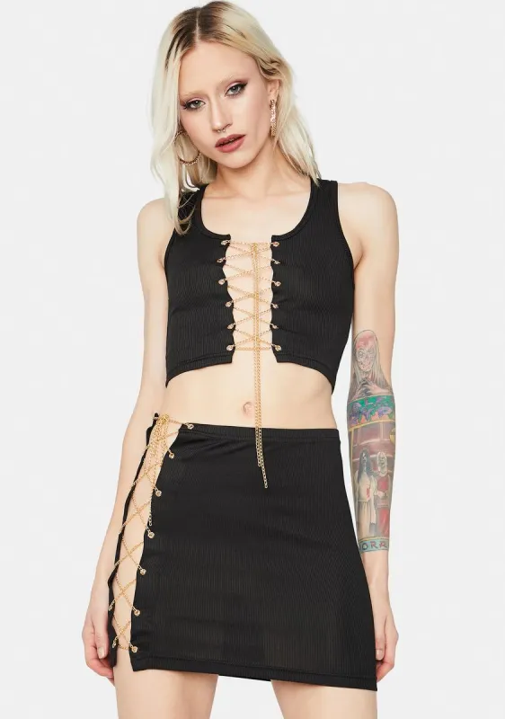 Only We Know Chain Lace Up Skirt Set sold by Dolls Kill