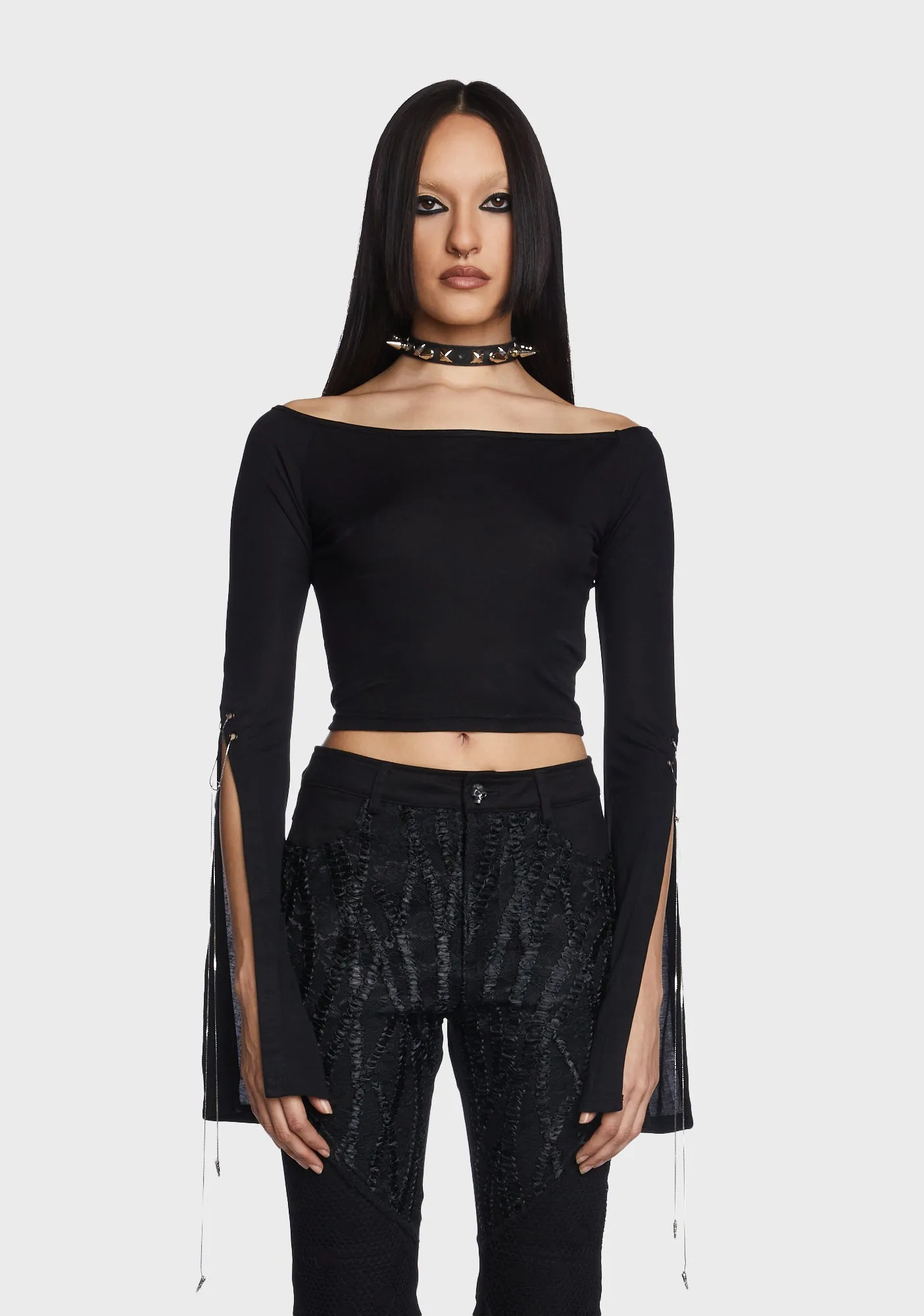 Daily Goth Sexy Off Shoulder Sleeve T-Shirt sold by Dolls Kill
