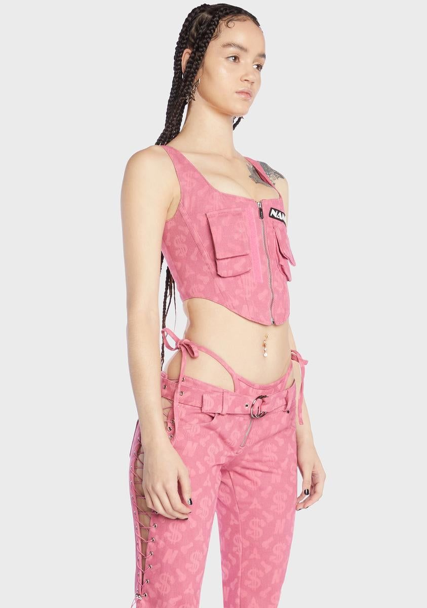 Pink Monogram Denim Corset Top sold by Dolls Kill product image thumbnail 4