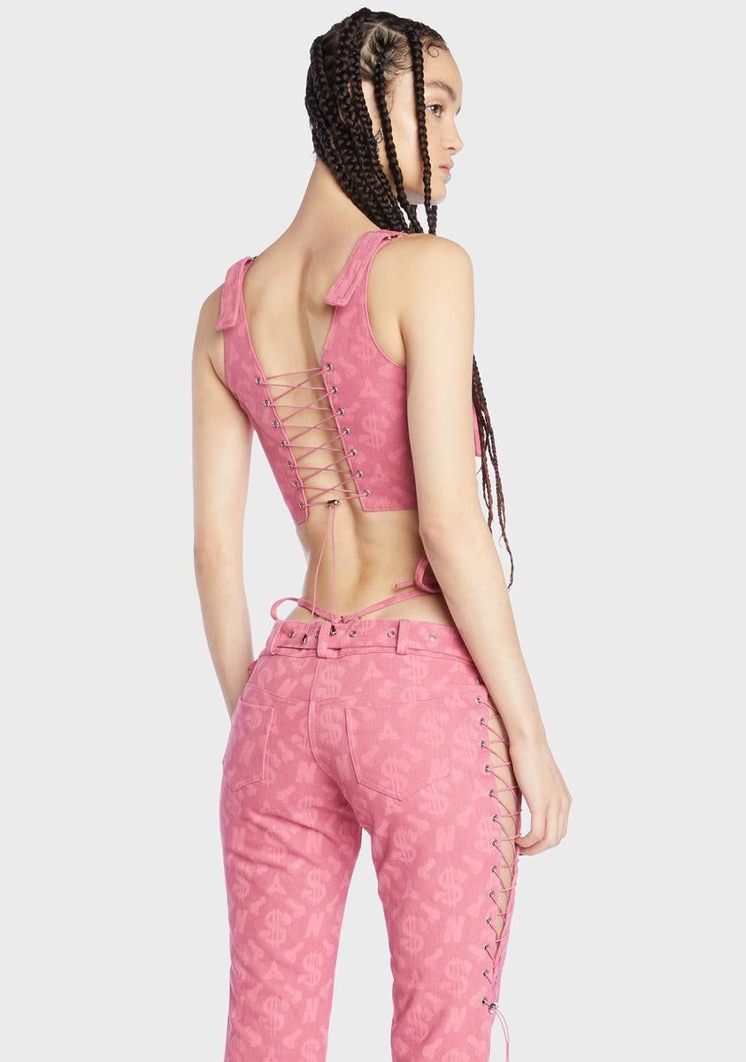 Pink Monogram Denim Corset Top sold by Dolls Kill product image thumbnail 5