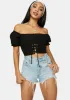 Night No Spoilers Off Shoulder Lace Up Crop Top sold by Dolls Kill