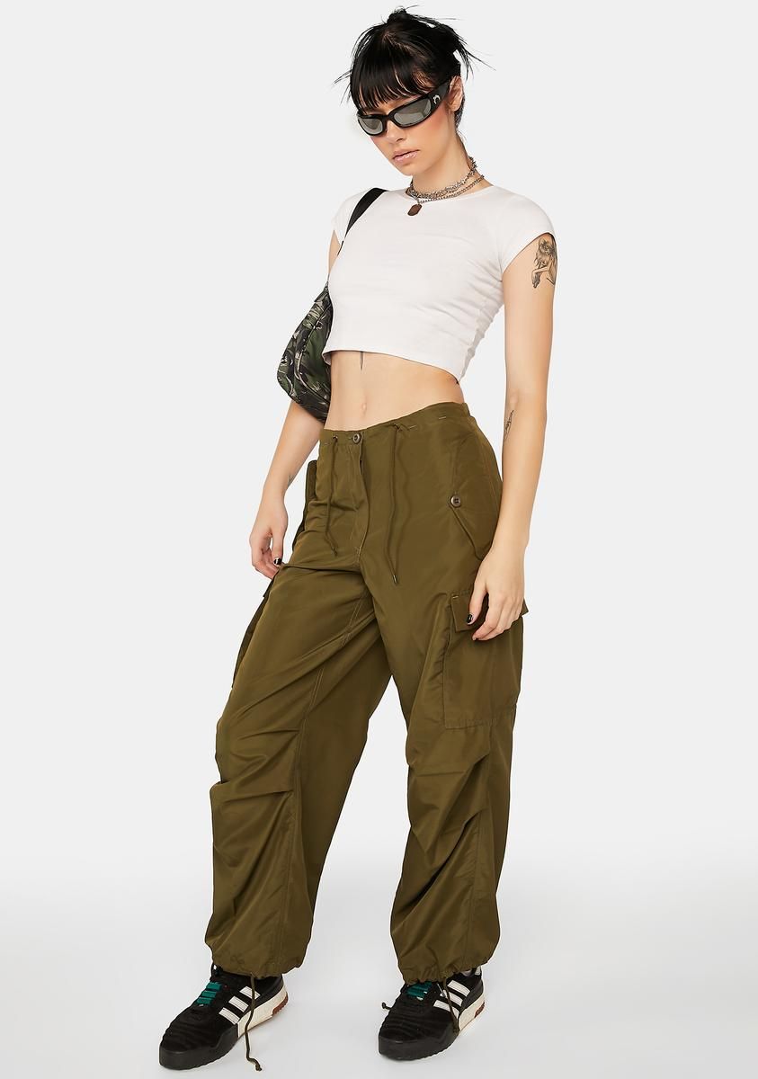 Silky Olive Flap Pocket Cargo Pants sold by Dolls Kill product image thumbnail 2