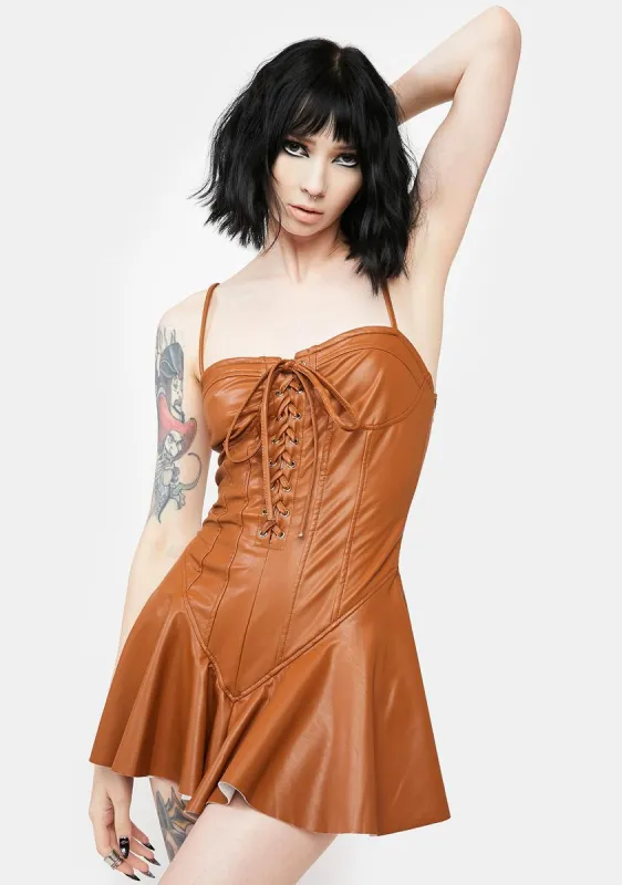 Camel Maximized Pleasure Mini Dress sold by Dolls Kill