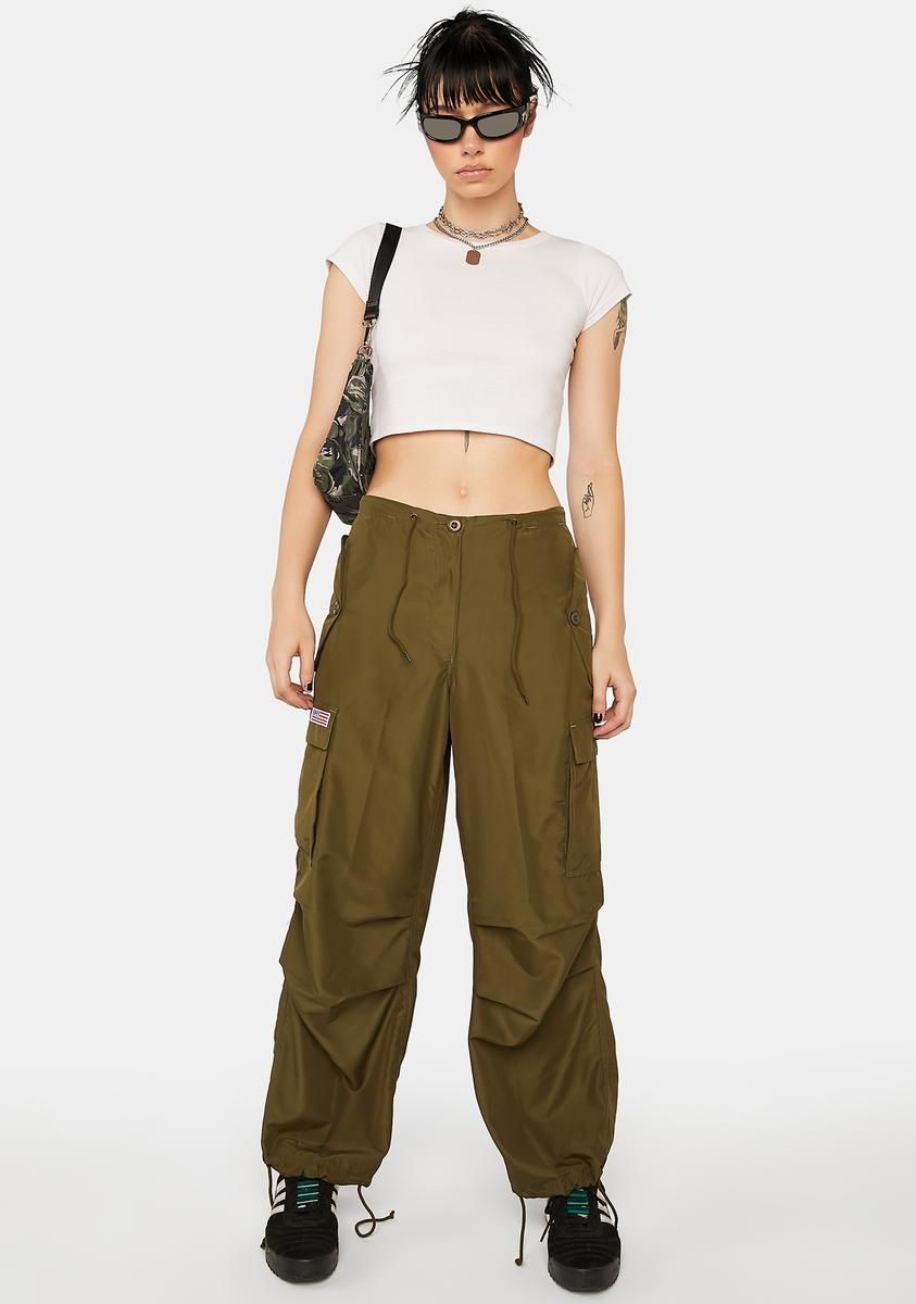 Silky Olive Flap Pocket Cargo Pants sold by Dolls Kill product image thumbnail 3