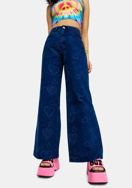Come To Life Heart Twill Wide Leg Pants sold by Dolls Kill