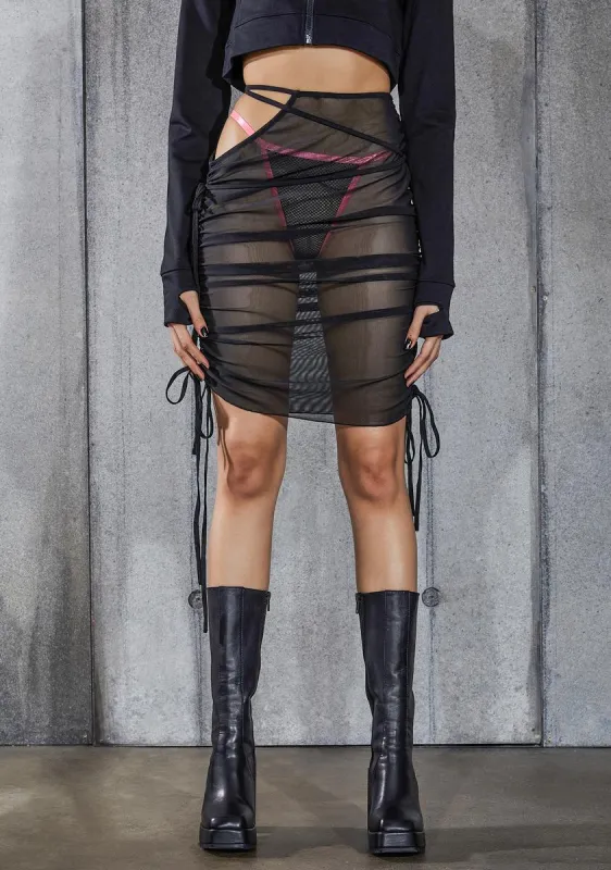 Snare Ruched Mesh Cut-Out Midi Skirt sold by Dolls Kill
