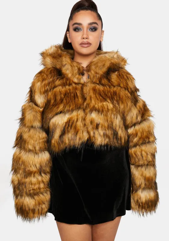 Plus Brown Gracelle Faux Fur Coat sold by Dolls Kill