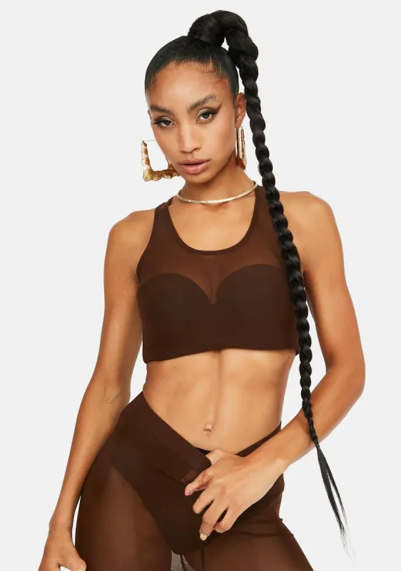 Mocha Always The Baddest Sheer Crop Tank sold by Dolls Kill