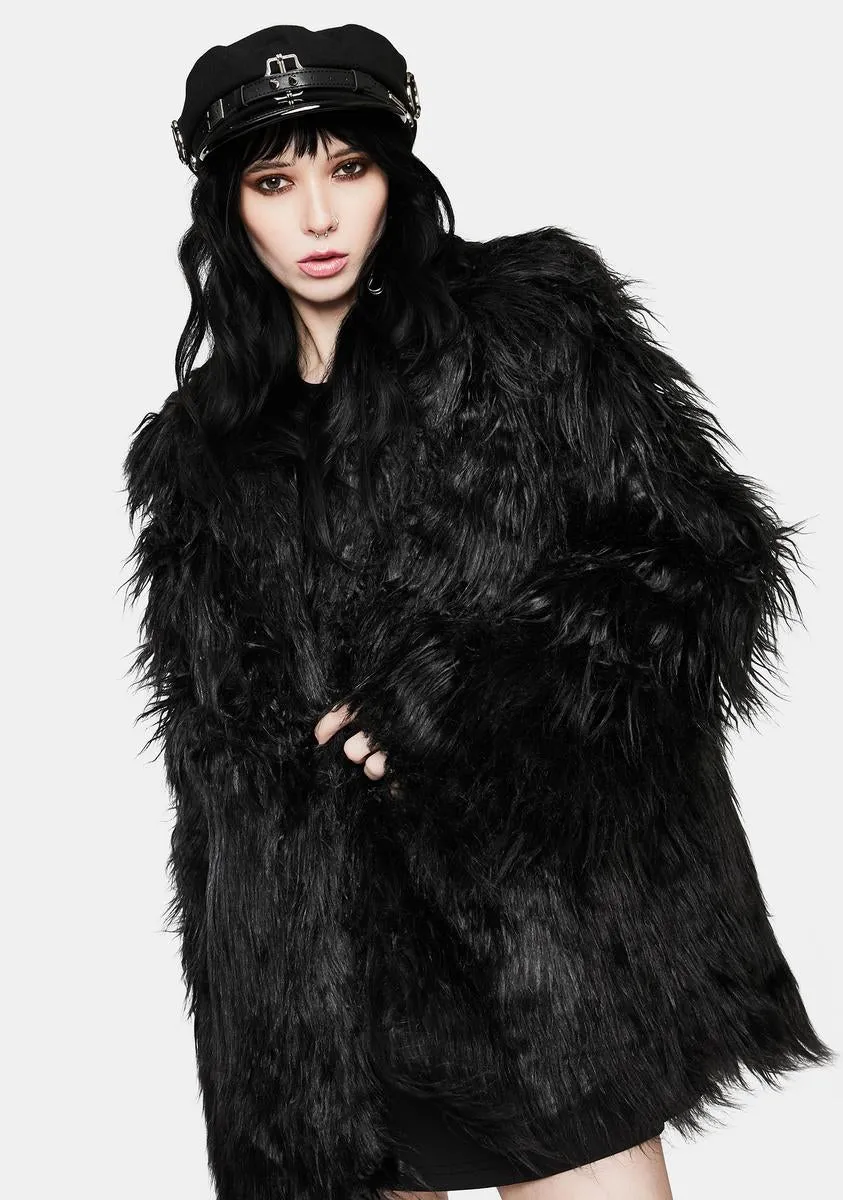 Dark Faux Fur Punk Long Coat sold by Dolls Kill