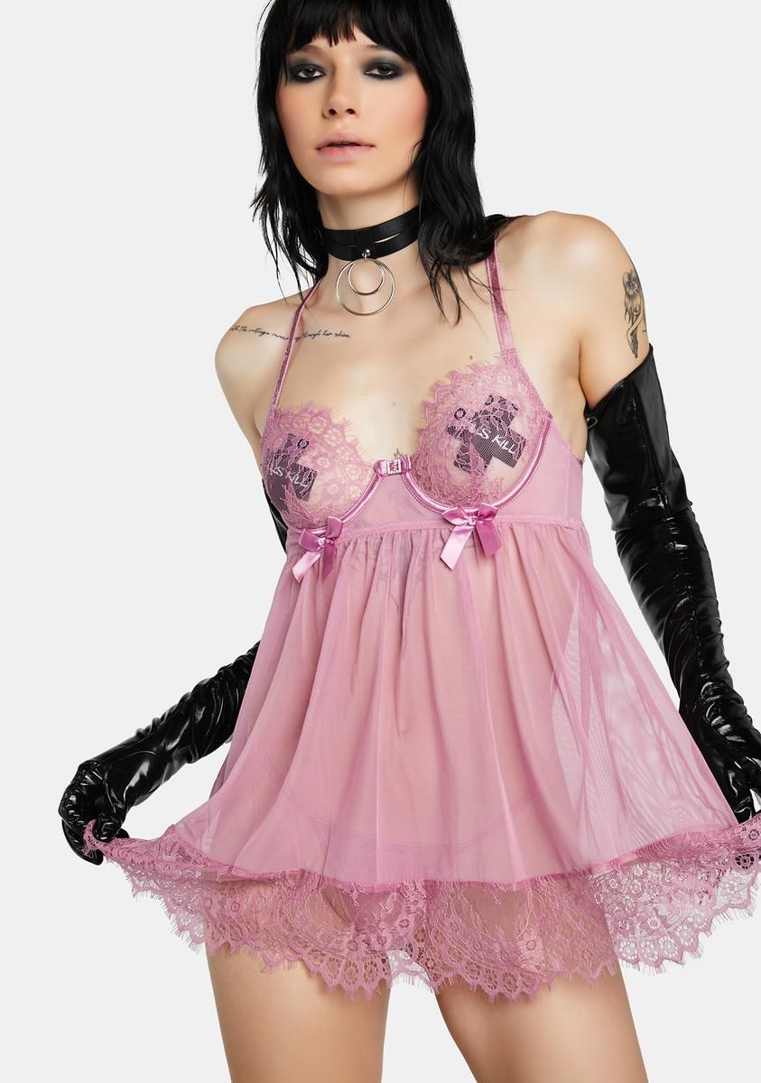 Mauve Come Hither Babydoll Lingerie Set sold by Dolls Kill