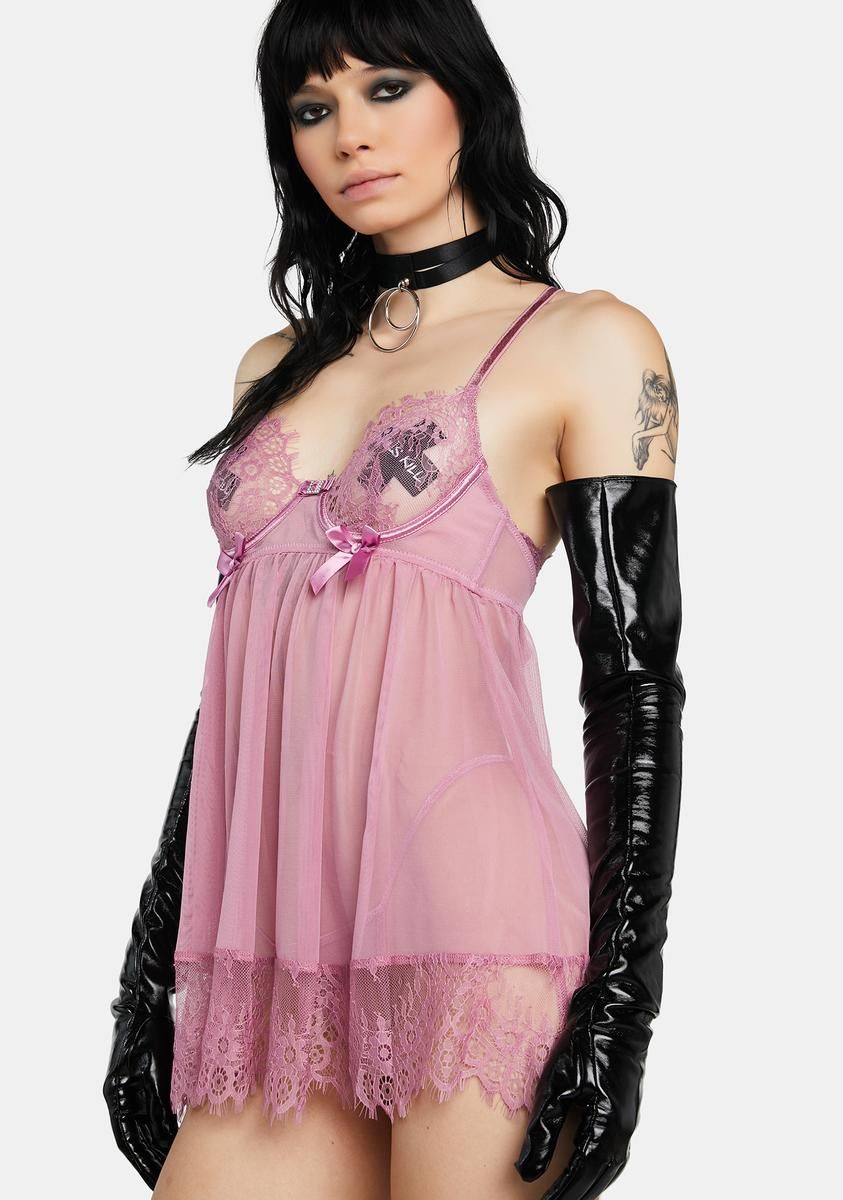 Mauve Come Hither Babydoll Lingerie Set sold by Dolls Kill product image thumbnail 2