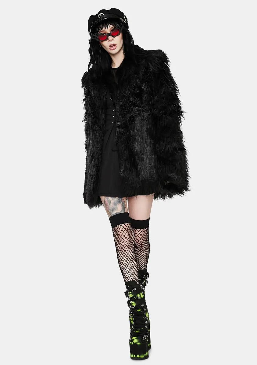 Dark Faux Fur Punk Long Coat sold by Dolls Kill product image thumbnail 3