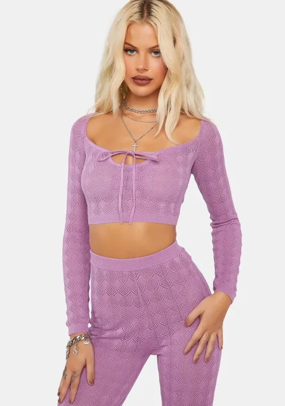 Lilac Pointelle Knit Tie Front Top sold by Dolls Kill