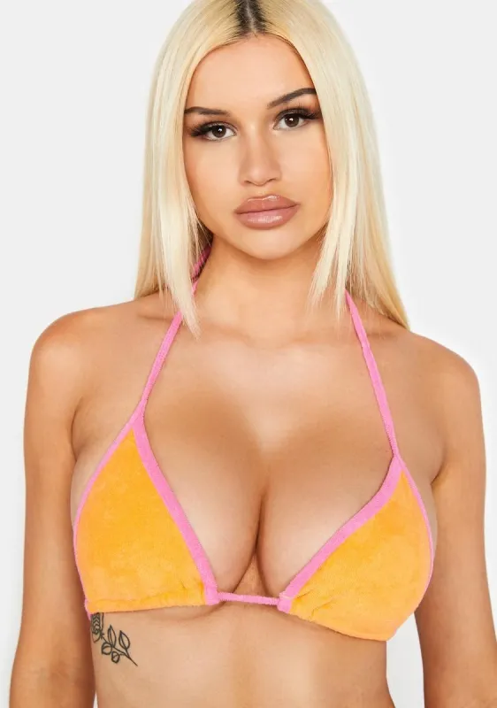 Orange Toweling Holidae Triangle Bikini Top sold by Dolls Kill