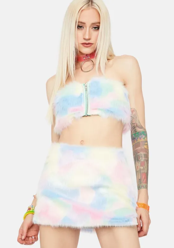 Message In A Bottle Pastel Faux Fur Skirt Set sold by Dolls Kill