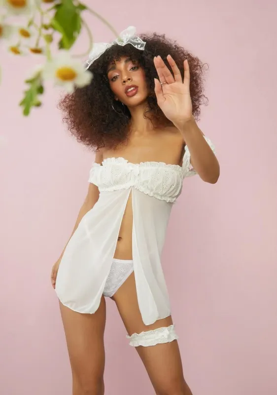 Ivory Ethereal Bliss Eyelet Dress Set sold by Dolls Kill