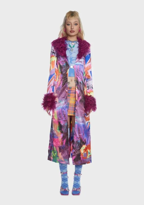 Pleasure Print Satin Marla Maxi Jacket sold by Dolls Kill