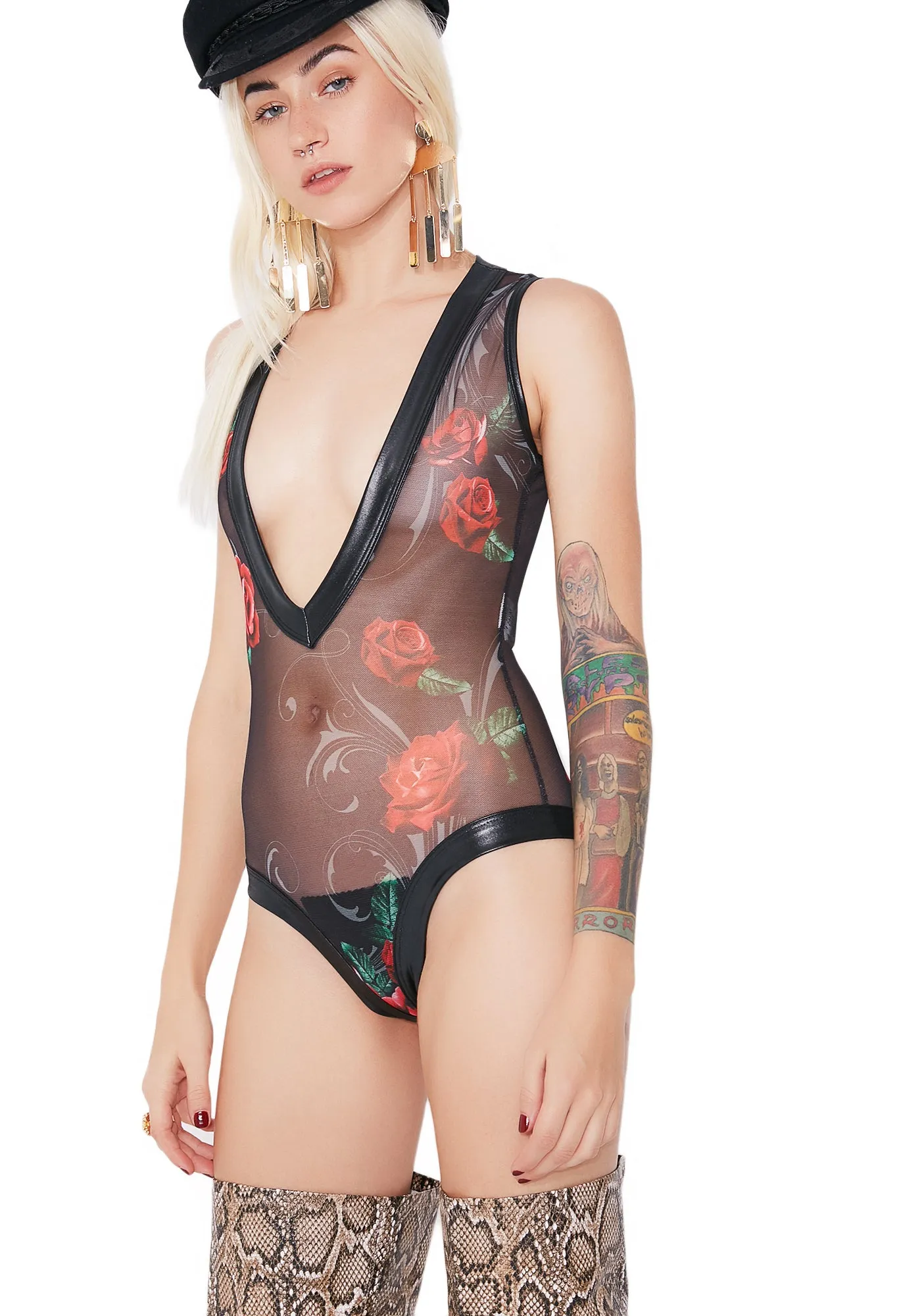 Take You Down Sheer Rose Bodysuit sold by Dolls Kill product image thumbnail 2
