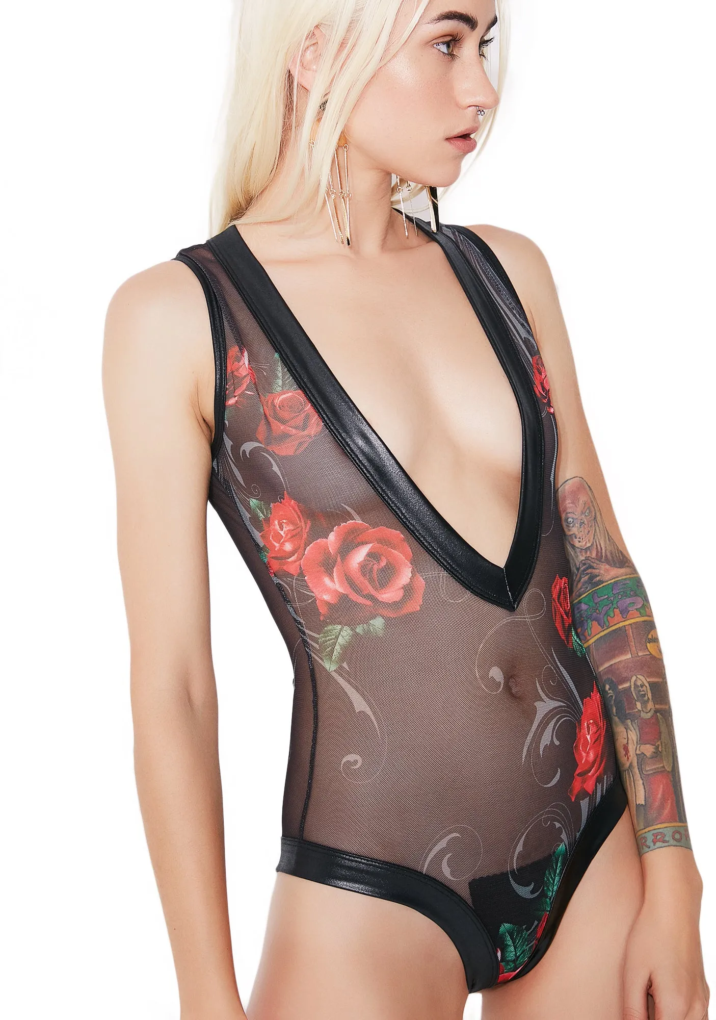 Take You Down Sheer Rose Bodysuit sold by Dolls Kill product image thumbnail 3