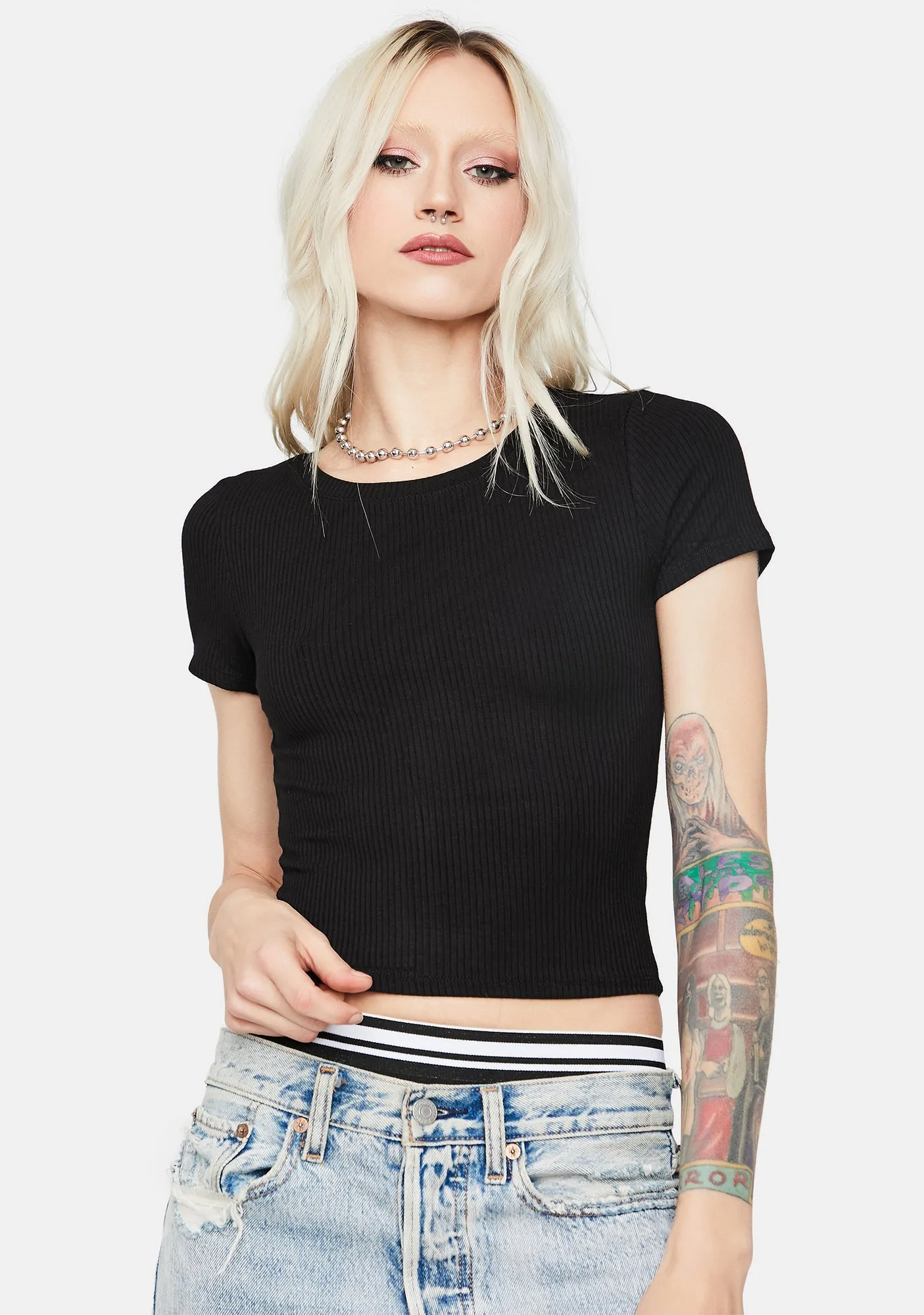 Basic Bliss Ribbed Crop Tee sold by Dolls Kill