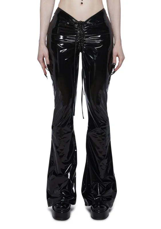 Ominous Whispers V-Cut Flared Pants - Vinyl sold by Dolls Kill