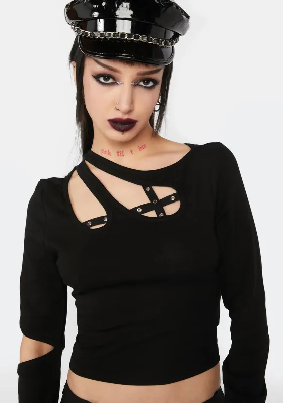 Punk Asymmetrical Cut Out Top sold by Dolls Kill