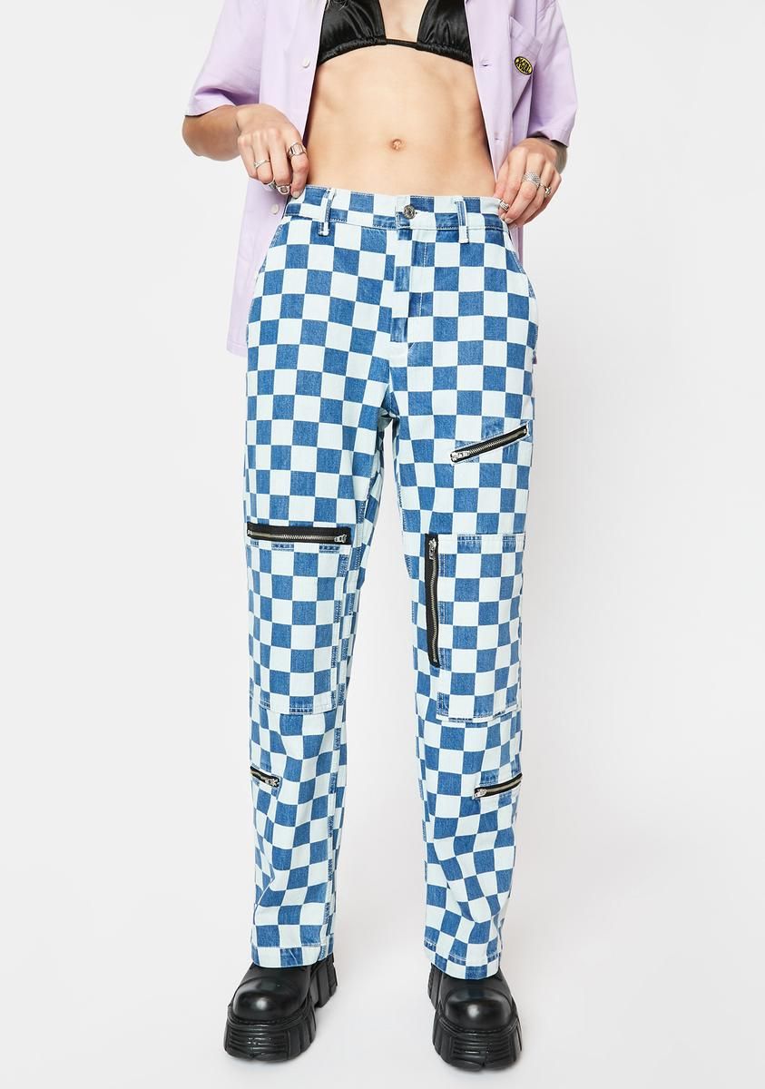 Skater Flight Checkered Denim Pants sold by Dolls Kill
