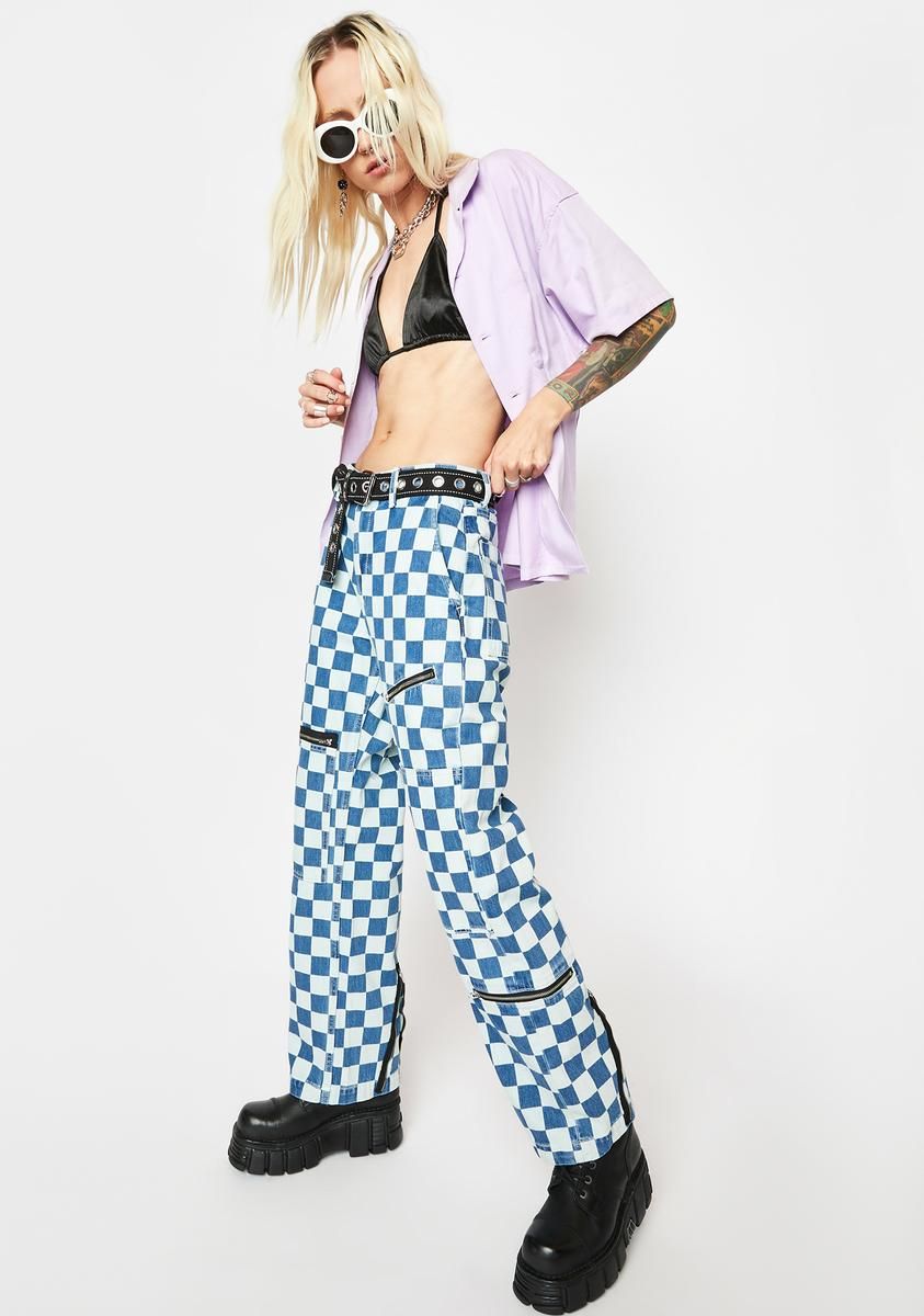 Skater Flight Checkered Denim Pants sold by Dolls Kill product image thumbnail 2