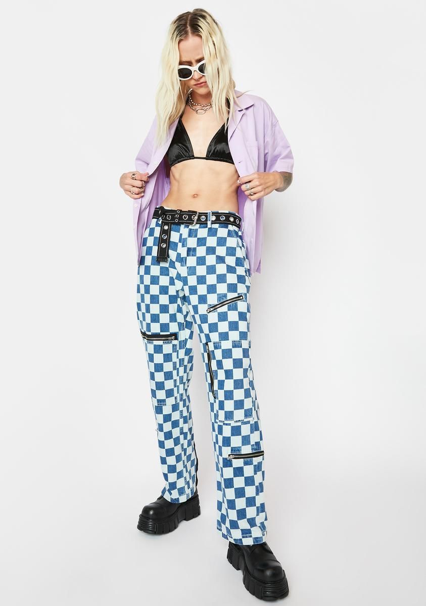 Skater Flight Checkered Denim Pants sold by Dolls Kill product image thumbnail 3