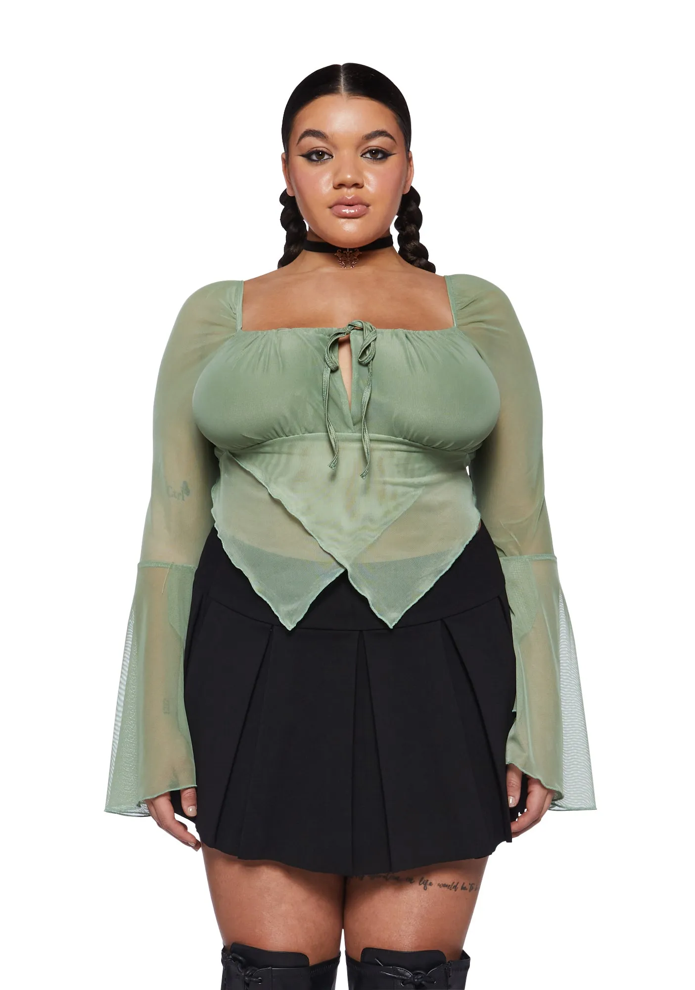Plus Wild Attraction Mesh Top-Green sold by Dolls Kill