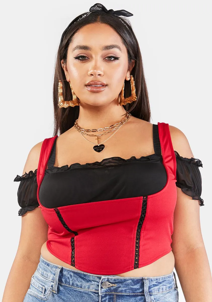 Plus Fire Shoulda Coulda Corset Crop Top sold by Dolls Kill
