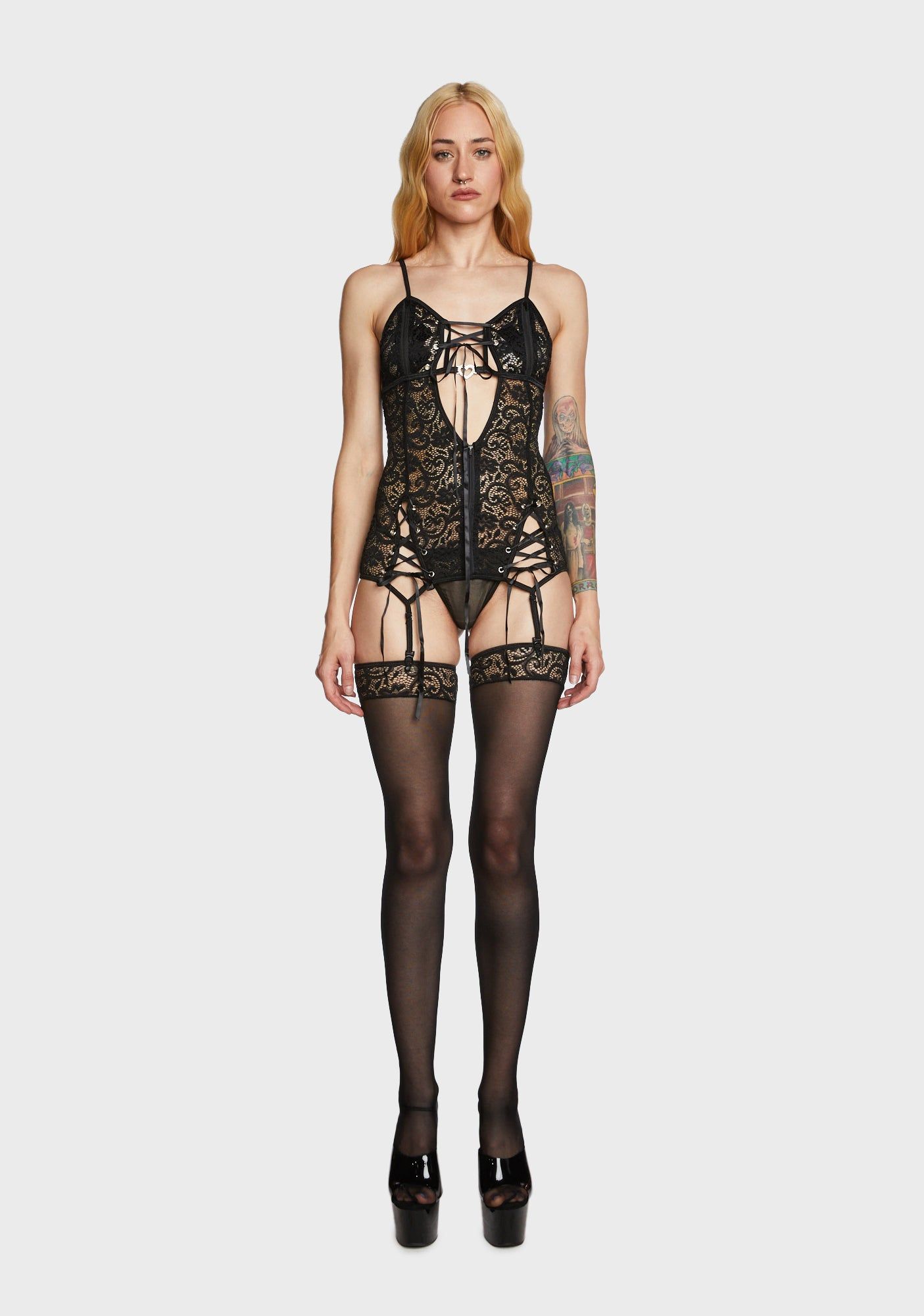 Nuzzle Nights Lingerie Set - Black sold by Dolls Kill