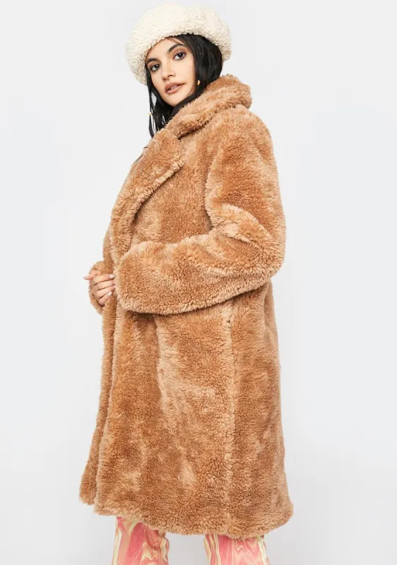 Camel Leading You On Faux Fur Coat sold by Dolls Kill