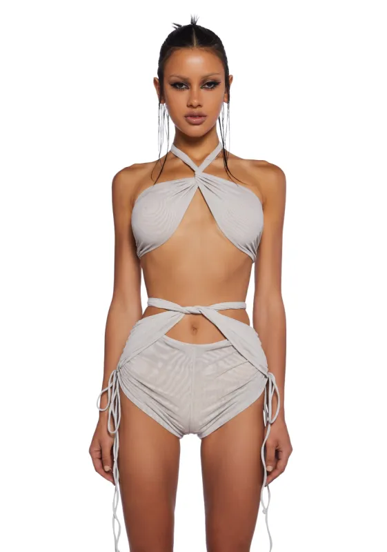 Chamber Twisted Shorts Set - Gray sold by Dolls Kill