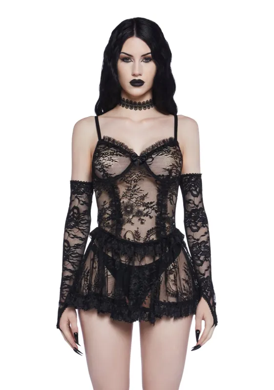 Macabre Delights Lace Teddy sold by Dolls Kill