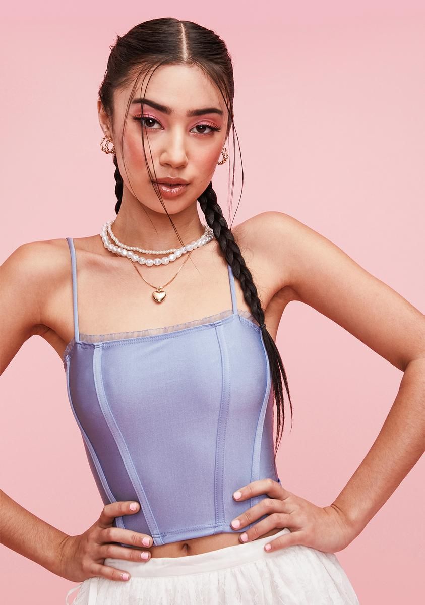 Aqua Raising The Vibe Satin Corset Top sold by Dolls Kill