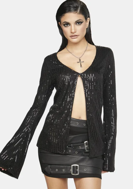 Drape Sequin Black Pulo Cardigan sold by Dolls Kill