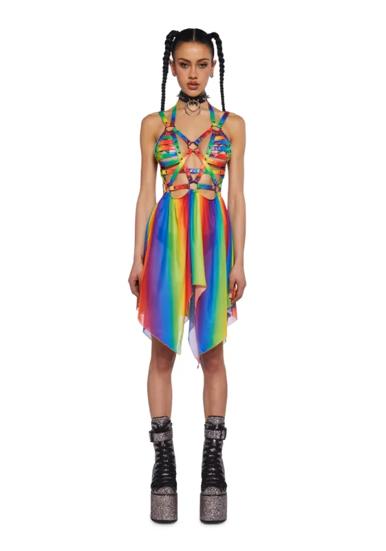 Celestial Ringmaster Mini Dress - Rainbow sold by Dolls Kill