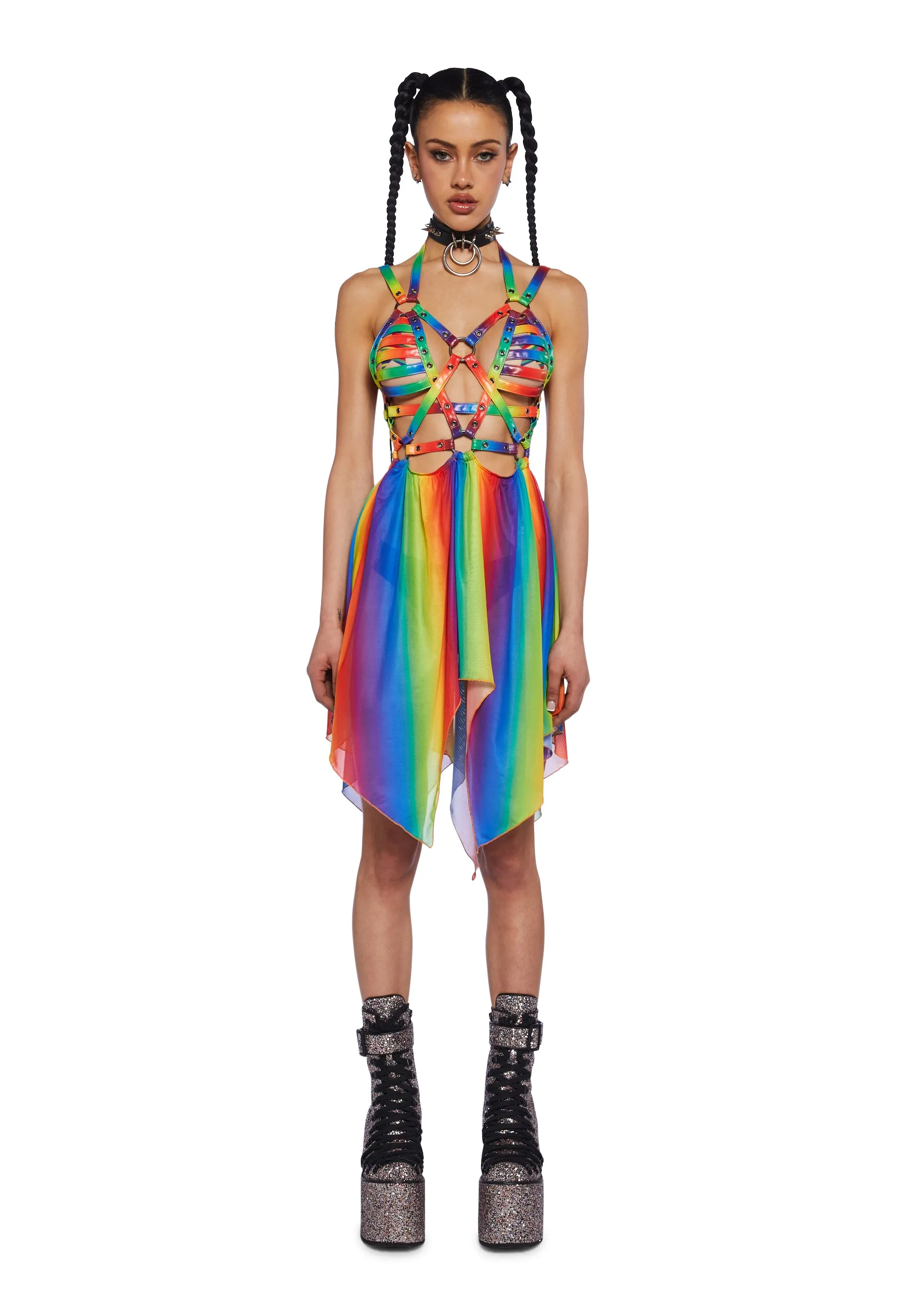 Celestial Ringmaster Mini Dress - Rainbow sold by Dolls Kill
