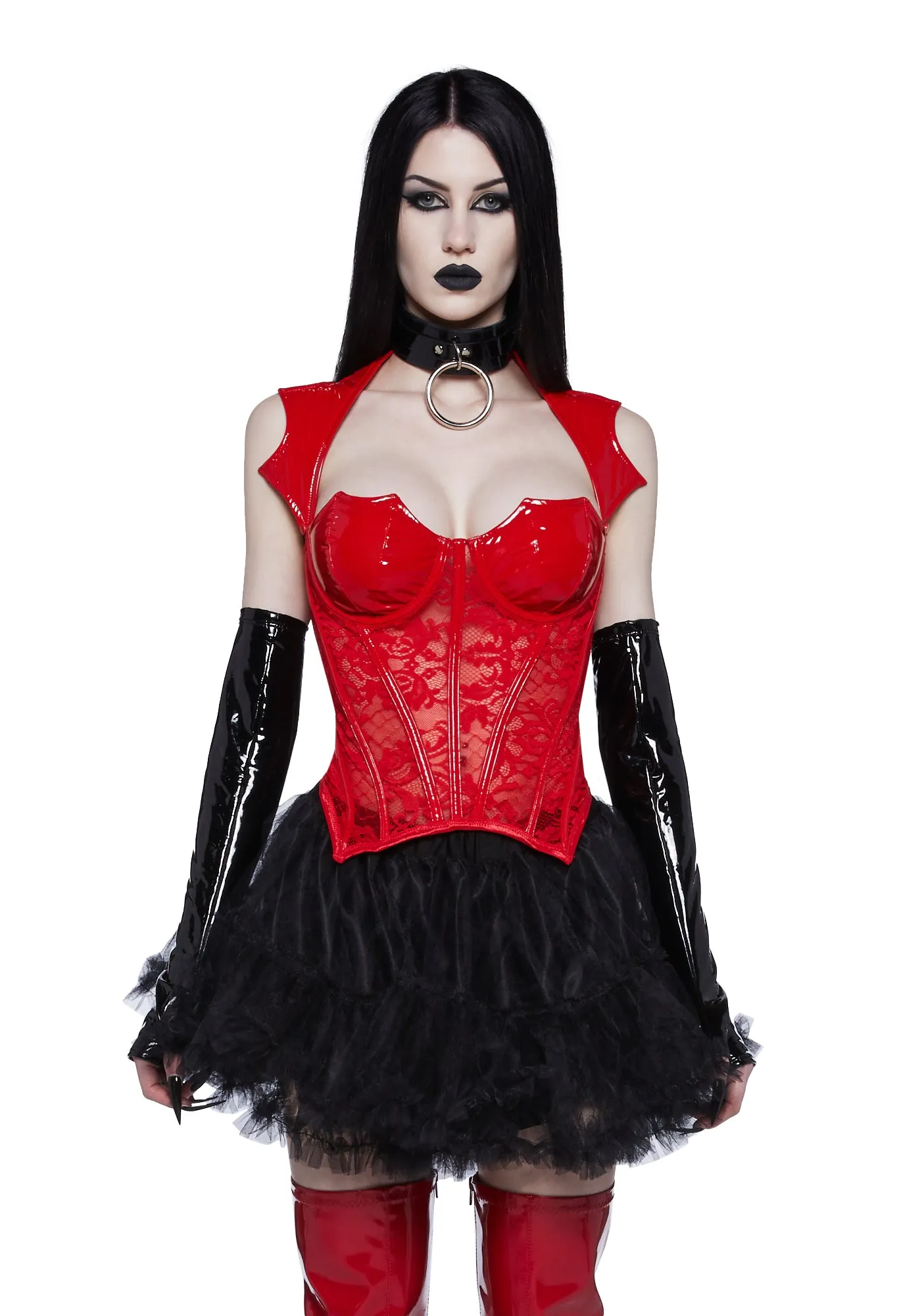 Just Wingin' It Vampy Corset - Red sold by Dolls Kill